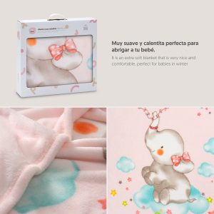 .MANTA CUNA SEDALINA ELEFANTE COMETA ROSA Interbaby 110 x 140 cm para cuna standart de 120×60