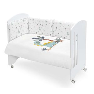.Set 2 piezas CUNA 60×120 Edredon Nordico+Protector chichonera Desenfundables  Mod. DINOSAURIO PALMERA  Interbaby