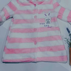 BATIN BATA BEBE NIÑO INVIERNO CALENTITA SUAVE RAYAS ROSA HAPPY DAY ROPA DE CASA INFANTIL