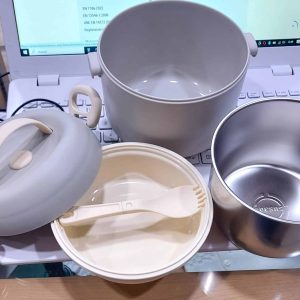 .Termo para solidos bebe  papilla 1 litro JANE con cuchara tenedor y dos cuencos admite congelador mod 010523 U10 beige sand